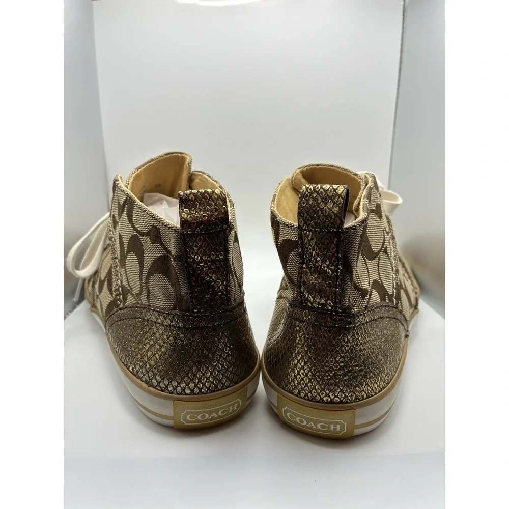 Coach F00793J1 Metallic Gold Signature Canvas Sneakers Women's 9B – Authentic